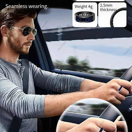 SR16 Smart Ring 3D LED Display Screen Call ID Reminder Heart Rate Sleep Monitoring 5ATM Waterproof Wireless Charging Rings 2025