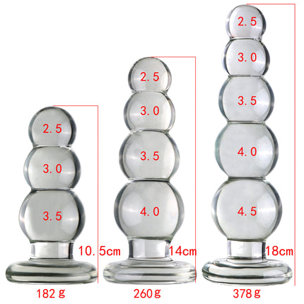 VaHppy Transparent Glass Anal Plug Dilation Training 3/4/5 Beads Diameter 3.5-4.5cm 10-18cm Masturbator for Women Girls Chassis