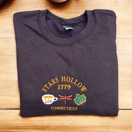 Stars Hollow Connecticut Vintage Style Embroiderd Crewneck Cotton Sweatshirts Unisex Loose Casual Autumn Fashion Pullover