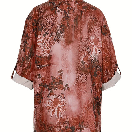 Plus Size 2025 New Fashion Ladies Button Shirt Summer Autumn Long Sleeve T Shirt Tops Business Casual Floral Shirt