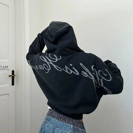 Autumn/Winter Ins Fashion Trendy Brand High Street Gothic Letter Printed Design Zipper Hoodie Retro Hoodie