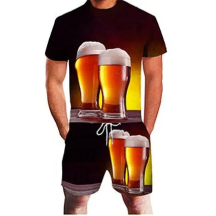 3D Beer Print Sport Moisture-Wicking Breathable Men T-Shirt Shorts Fun Cool Street Cosplay Casual Fashion Trend Pants Set Summer
