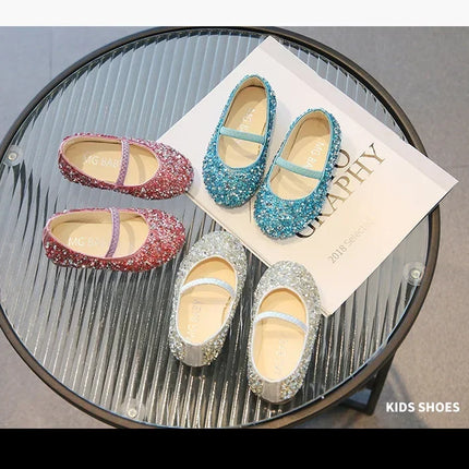 Children's 2025 new single shoe girls' fashion show sequined crystal shoes baby Baotou fashionable soft soled princess shoes