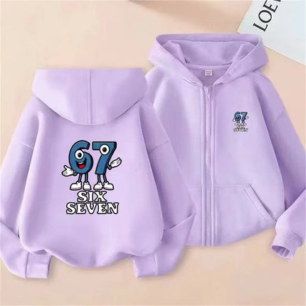 Zipper 67 Six Seven Funny Cartoon Children's Hoodie Boys Girl Hooded Pullover Streetwear Casual Sportswear Sweatshirt