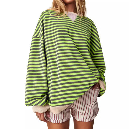 Casual Embroidered Striped Splicing Long Sleeve Crew Neck Pullover Hoodie Women's Clothing Comfortable Breathable Streetwear
