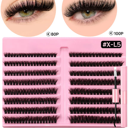 GROINNEYA Eyelash Clusters Kit Lash Clusters Wispy Natural DIY Lashes Clusters with Bottom Waterproof Bond and Seal Tweezers
