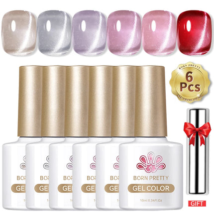 BORN PRETTY Cat Magnetic Moonlight Gel Nail Polish Set 10ml Sparking White Silver Water-light Soak Off UV Gel Nail Art Manicure