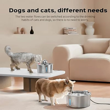 3.2L Stainless Steel Pet Water Fountain with Ball Water-Level Window Ultra-Quiet Cat Dispenser  Automatic Drinking Feeder Bowl