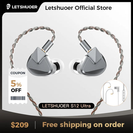 Letshuoer S12 Ultra Earphone 14.8mm Large Planar Magnetic Driver Hi-Fi In-Ear Monitors Gaming Earbuds with DAC Cable