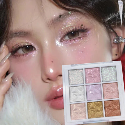 9-Color Snowflake Diamond Eyeshadow Palette Rose Pink Glitter Flash Polarization Highlighter Brightening Shiny Eye Makeup Tools