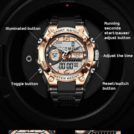 LIGE Men Military Watch Digital 50m Waterproof Wristwatch LED Quartz Clock Sport Watch Male Big Watches Men Relogios Masculino
