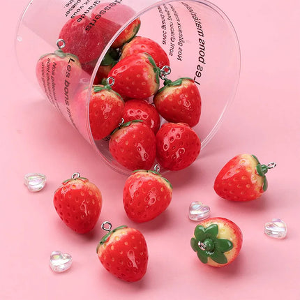 10pcs Resin Imitation Strawberry Shape Charms For DIY Key Chain Necklace Pendants Ornament Jewelry Making Accessories