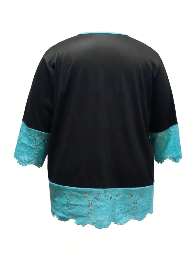 Plus Size 1XL-5XL Women Fashion  Floral Print V-neck Blouse Long Sleeve Shirt Ladies Casual Elegant Blouse Lace Detailing Shirt