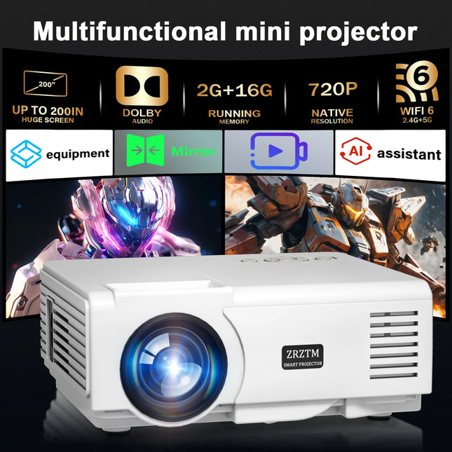 Projector, 4K 1080P Wireless Portable Projector, HDMI & USB, Home Theater for Netflix/Gaming/Karaoke, Indoor Outdoor