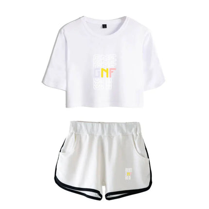 Fashion Youthful Game GeorgeNotFound Print Two Piece Set Women Sexy Shorts+lovely T-shirt Cute Dew navel Sport Girl suits