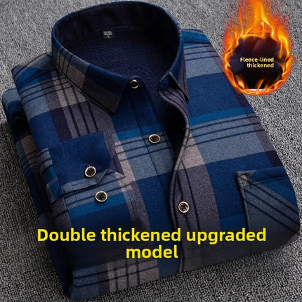 Thickened Fleece Men's Casual Shirt Warm Plaid Set Winter Wear Comfortable Breathable Fashionable Chinese Brand Clothing