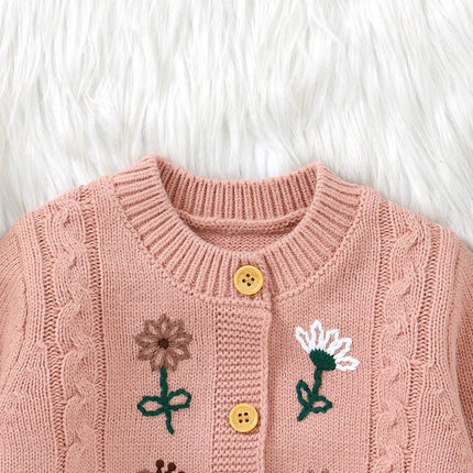Autumn Winter Newborn Baby Girls Sweaters Clothes Flower Embroidered Infant Full Sleeve Knitted Cardigans Jackets Children Coats