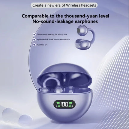 New TWS Bone Conduction Earphones Bluetooth 5.3 Earbuds Clip on Ear Comfortable Sport Digital Display Headsets for smartphones