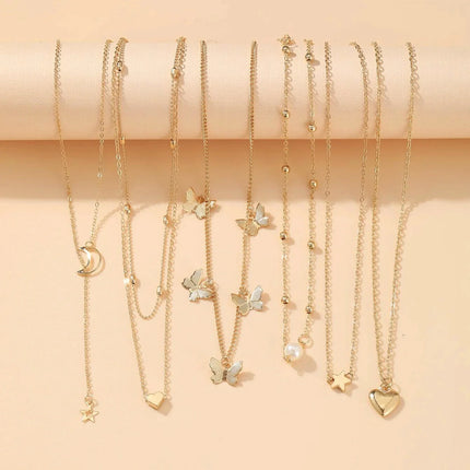 68 Pcs Boho Chic Jewelry Set Vintage Heart Pearl Zircon Butterfly Pendant Earrings Ring Necklace For Women Daily Wear Gifts 2024