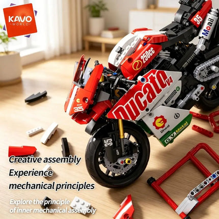 KAVOWORLD 1:10 Scale Racing Motorcycle Building Block Set Superbike Construction Toy Simulation Suspension Chain Drive Detailed Replica Bricks Kit Collectible Model Home Decor Gift for Adults Teens Motorcycle Enthusiasts Chri