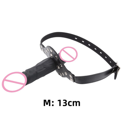 Double-Ended Dildo Deep Blowjob Sex Toy Gag Open Mouth Plug Leather Harness Lesbian Strapon Penis Butt Plug BDSM Erotic Bondage