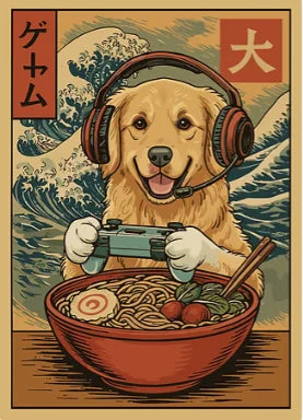 Japan Ukiyo-E Style Fun Game Animal Ramen Posters Art Print Mexican Axolotl Game Cat Ferret Canvas Painting Game Room Home Decor