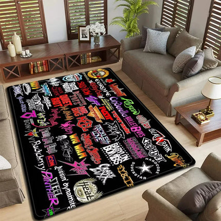 Band Logo Music Rock and Roll Pattern Carpet  for Living Room Bedroom Non-Slip Soft Rug Kitchen Floor Mat Entrance Doormat