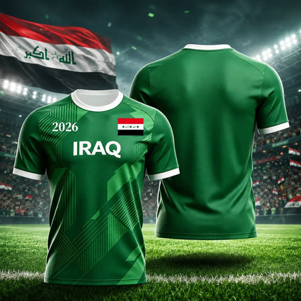 Iraq Style 2026 Special Fan Jersey, Green Flag Print Soccer Shirt, Lightweight Breathable Sports Top for Men, Fans & Collectors