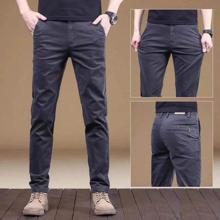 2026 Summer Thin Cotton Men's Casual Pants Trendy Versatile Elastic Light Business Trousers Work Formal Slim Straight Pants