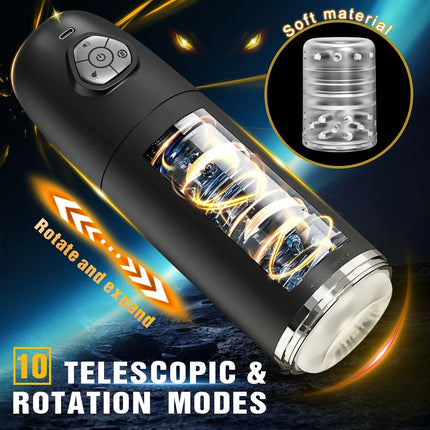 Automatic Telescopic Rotation Male Masturbator Man Masturbation Cup Simulation Piston Blowjob Pocket Pussy Adult Sex Toy for Men