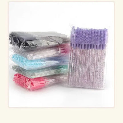 50pcs Crystal Silicone Eyelash Brush Lash Makeup Brushes Eyebrow Comb Eyelashes Extension Spoolie Microbrush Cosmetics Tool