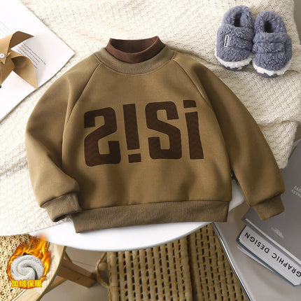 Children High Collar Sweater Winter Boys Long Sleeve T-shirt Small and Medium-sized Children Plush Warm Pullover