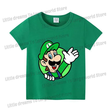 Super Marios Bros T-shirt for Kids Short Sleeve Shirt Cartoon Printed Tops Children Clothes Base Tee Boys Girls Clothing Gift