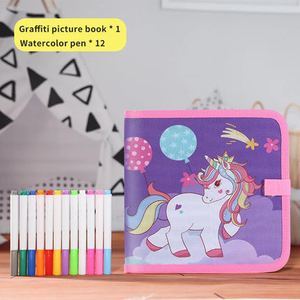 Children's drawing and writing blackboard book can be repeatedly wiped and used (12 color watercolor pen included)