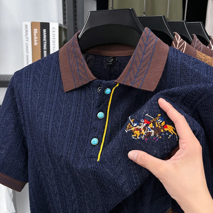 Luxury Men's Polo Shirt, Lapel, Short Sleeve T-Shirt, Summer New Horse Embroidered, Ultra-Thin, Breathable Fashion Men's Wear Top