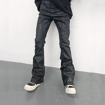 Men‘s Oil wax Jeans Classic Denim Gothic Men Coated Casual Flared Trousers High Street Solid Designer luxury Pants