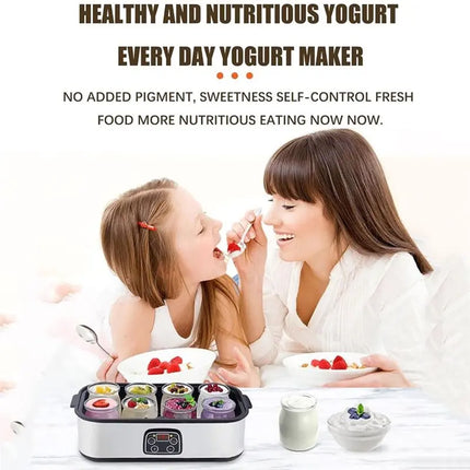 AC93-Automatic Adjustable Temperature Time Yogurt Maker With 8 Glasses Professional Ice Cream Pudding Machine UK Plug