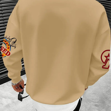 The new men's round-neck sweatshirt for Spring and Autumn 2025 features a casual and fashionable 3D letter pattern print