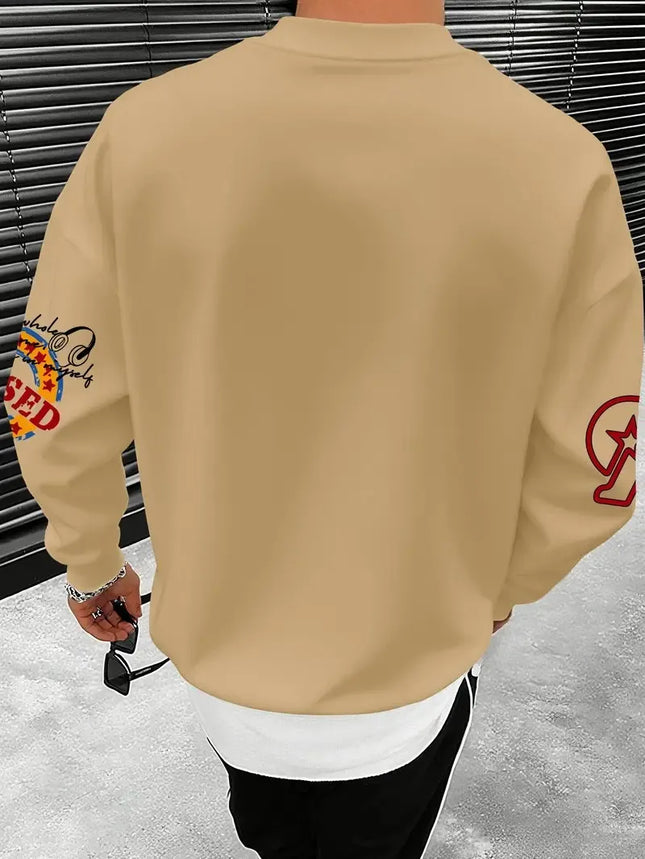 The new men's round-neck sweatshirt for Spring and Autumn 2025 features a casual and fashionable 3D letter pattern print