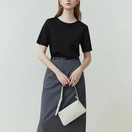 FSLE 100% Cotton Short-Sleeved T-Shirt Women'S Spring Summer New Round Neck Straight White Black Top For Women