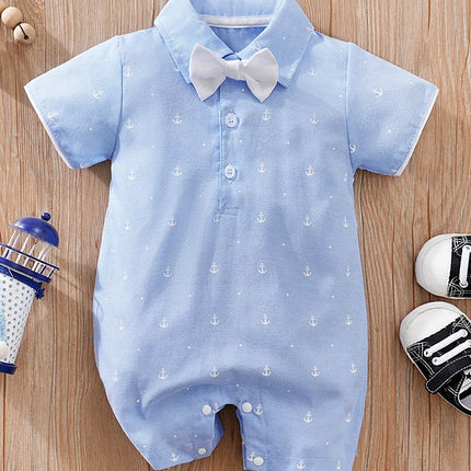 Summer Boys And Girls Art Style Handsome Shirt With Sea Anchor All Over Print Comfortable Casual Short Sleeve Bodysuit