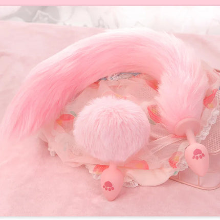 Silicone Fox Tail Anal Plug for Couples Cat Claw Print Role Play Tail Masturbation Sex Toys Adult Women Flirting Games Butt Plug