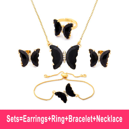 Nidin Lucky Butterfly Jewelry Sets For Women Wedding Jewelry 12 Colors  Zircon Earrings Bracelets Rings Pendant Necklace Gift