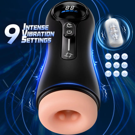 Male Masturbator Penis Pump Adult Sex Toys for 18 Men with 4 Sucking 9 Vibration Modes LED Display Pocket Pussy Realistic Vagina