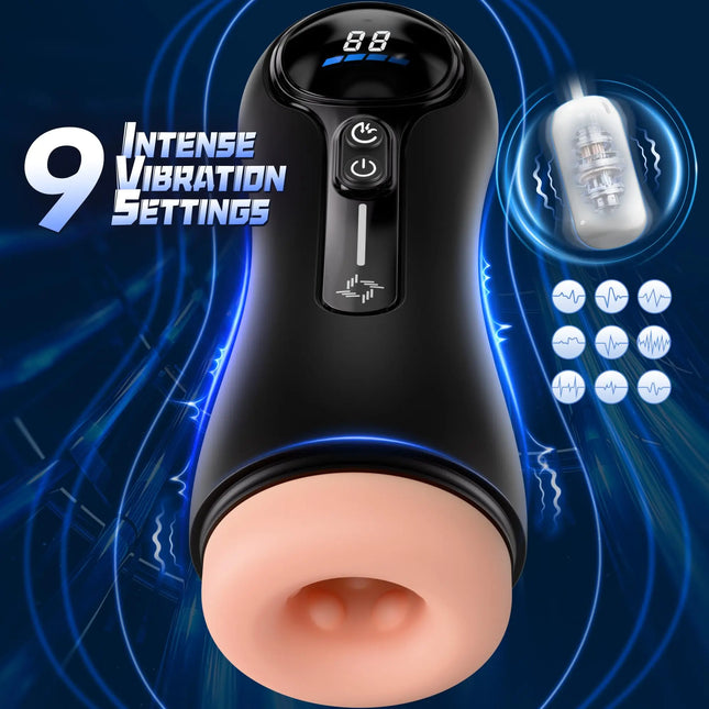 Male Masturbator Penis Pump Adult Sex Toys for 18 Men with 4 Suction 9 Vibration Modes LED Display Pocket Pussy Realistic Vagina