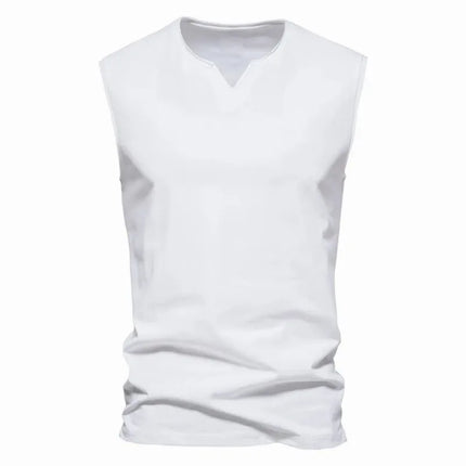 Summer Mens V-neck Tank Tops Athletic Jogging Gym TShirts Loose Vest Cotton Sleeveless T-Shirt Lightweight Basic Sport Tops