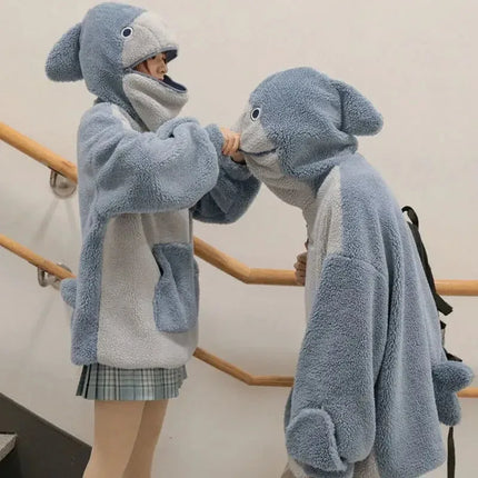Kawaii Shark Shape Hoodie for Women Cute and Funny Coat Korean Fashion Loose All-match Oversized Thicken Hoodie