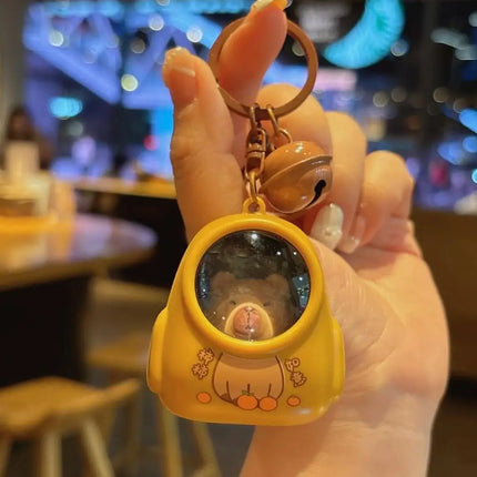 Cute Kapibala Small Night Light Keychains Kawaii Bag Hang Celebrity Atmosphere Light Key Chain Space Capsule Trinket Friend Gift