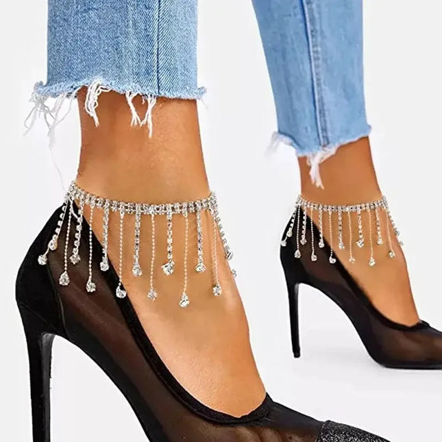 CUIER 1PC Rhinestone Tassel  Anklet Chain Jewelry for Women Anklet Jewelry for Beach