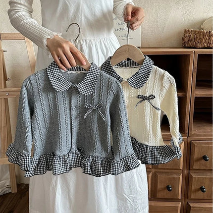 Toddler Girl Fall Ruffled Sweatshirt Kids Plaid Collar & Ruffled Hem Top – Cute & Cozy Plaid Knit Shirt for Baby Girls